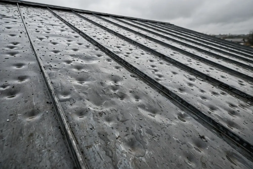 Standing seam metal roof dented by hail — the problem
