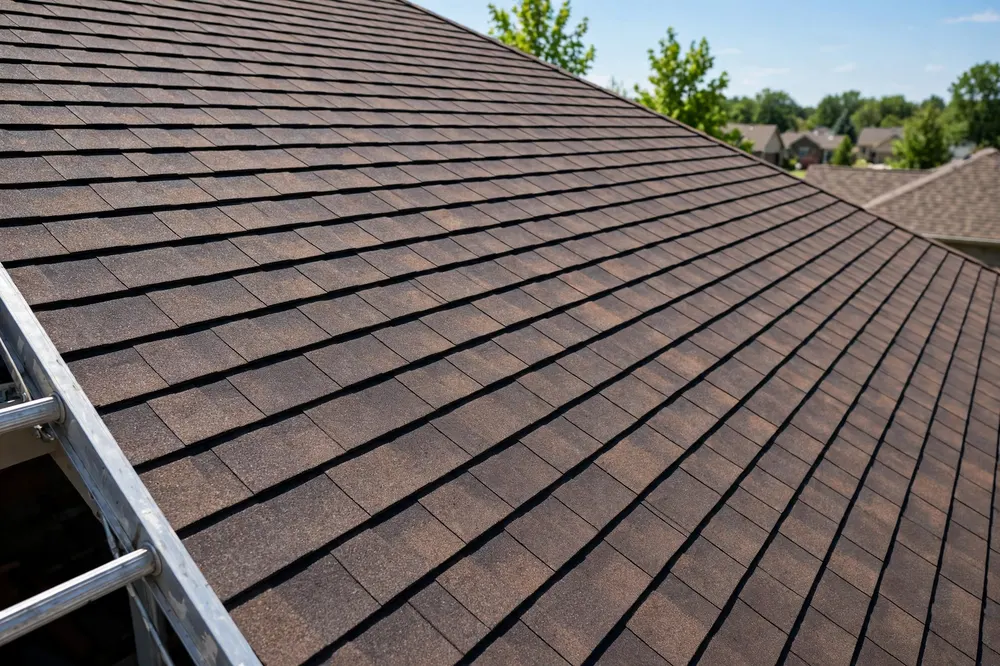 New architectural shingles installed after hail damage — the fixed result