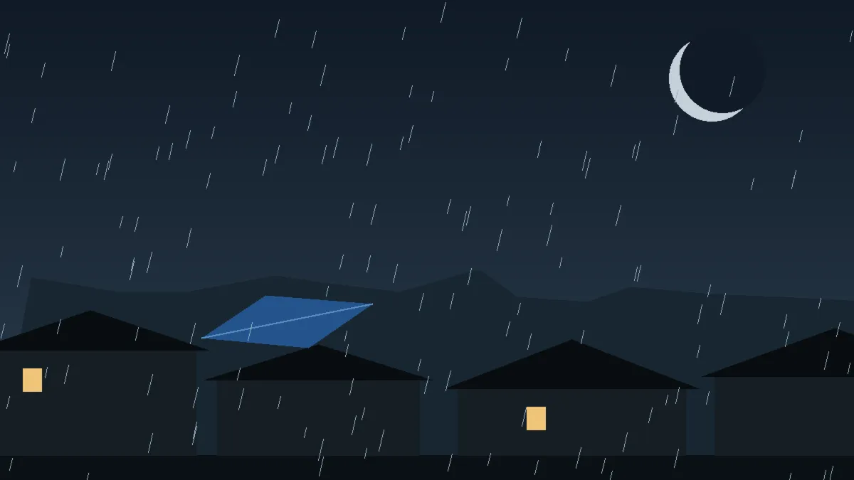 Emergency Hail Damage Roof Repair & Replacement Allenspark, CO — night rain on a damaged roof in Allenspark, Colorado