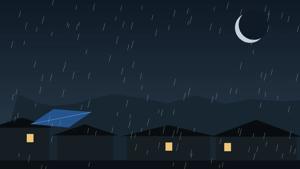 Emergency Hail Damage Roof Repair & Replacement Alma, CO — night rain on a damaged roof in Alma, Colorado