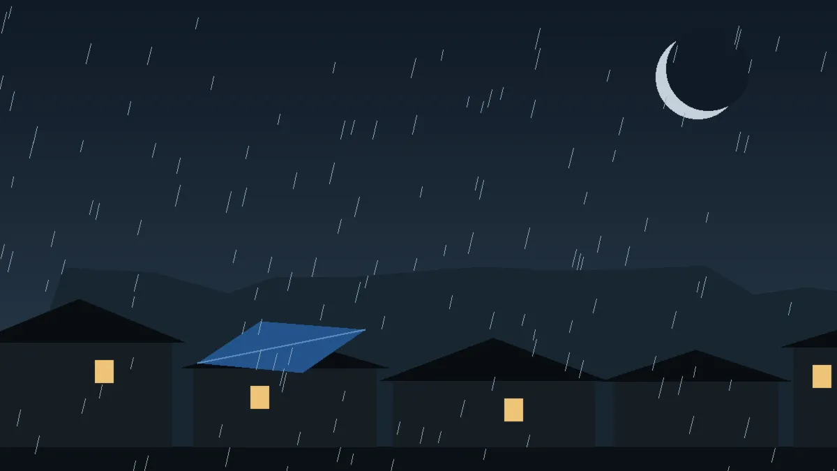 Emergency Hail Damage Roof Repair & Replacement Anton, CO — night rain on a damaged roof in Anton, Colorado