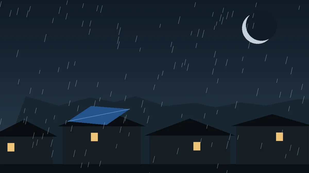 Emergency Hail Damage Roof Repair & Replacement Arlington, CO — night rain on a damaged roof in Arlington, Colorado