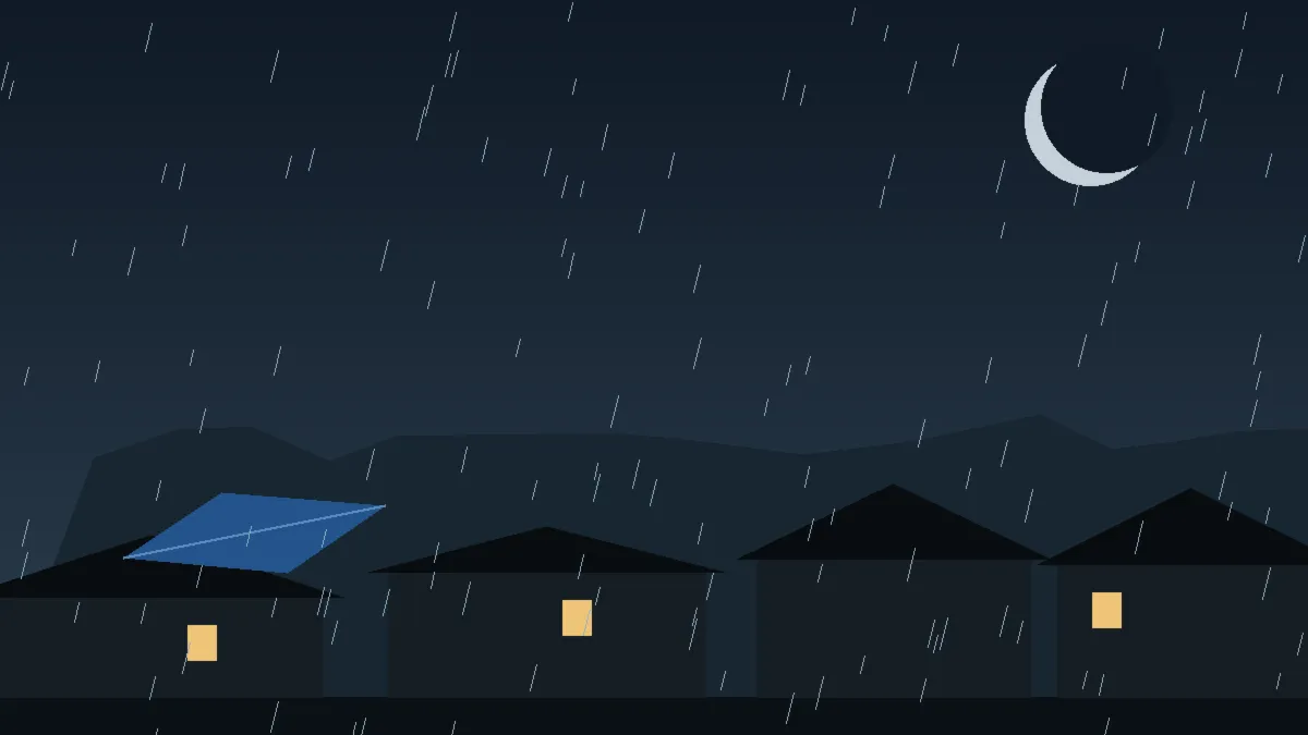 Emergency Hail Damage Roof Repair & Replacement Arriba, CO — night rain on a damaged roof in Arriba, Colorado