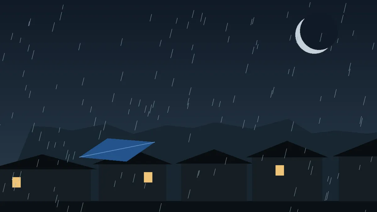 Emergency Hail Damage Roof Repair & Replacement Aspen, CO — night rain on a damaged roof in Aspen, Colorado