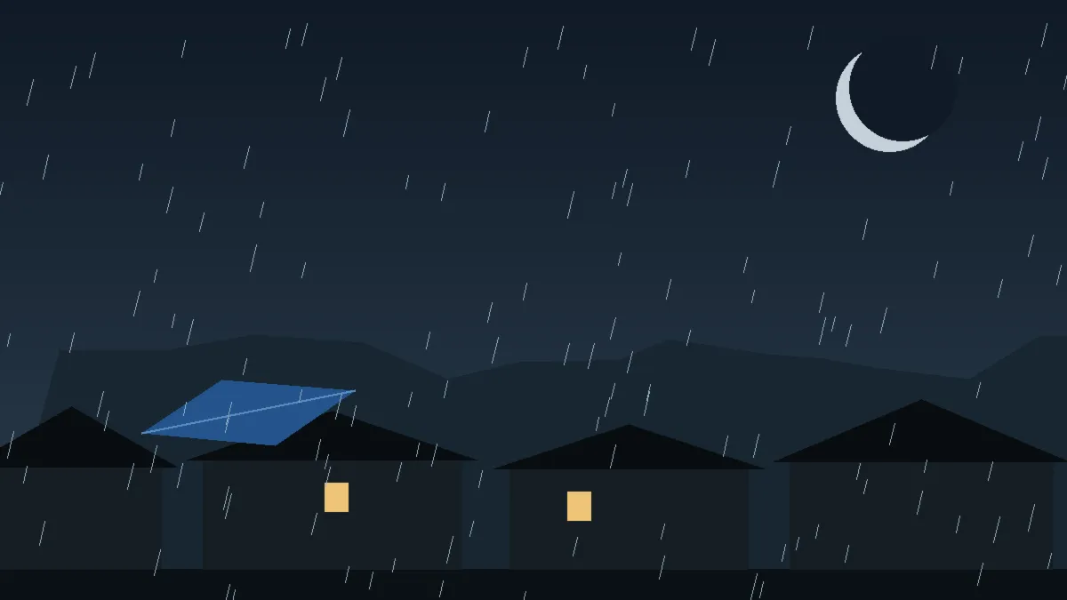 Emergency Hail Damage Roof Repair & Replacement Atwood, CO — night rain on a damaged roof in Atwood, Colorado