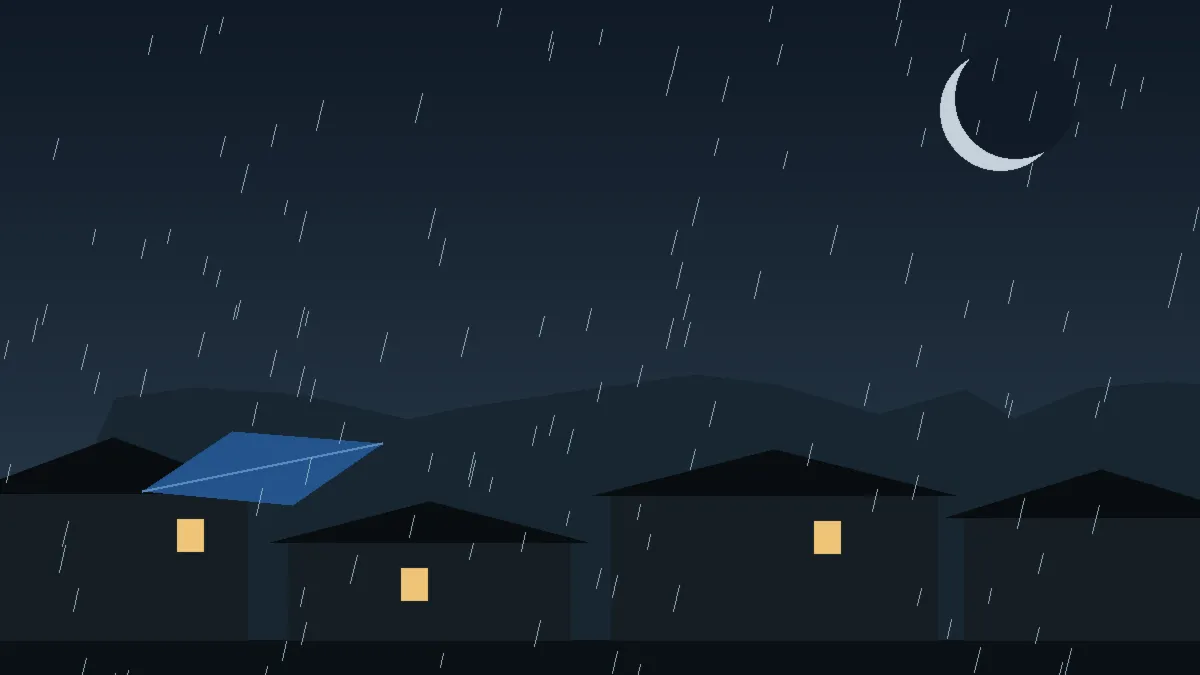 Emergency Hail Damage Roof Repair & Replacement Ault, CO — night rain on a damaged roof in Ault, Colorado