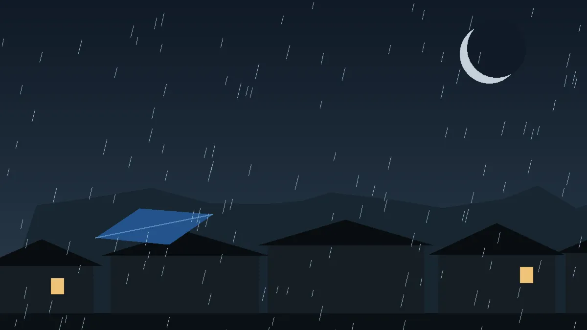 Emergency Hail Damage Roof Repair & Replacement Aurora, CO — night rain on a damaged roof in Aurora, Colorado