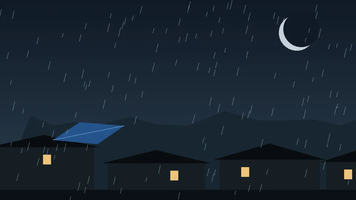 Emergency Hail Damage Roof Repair & Replacement Austin, CO — night rain on a damaged roof in Austin, Colorado