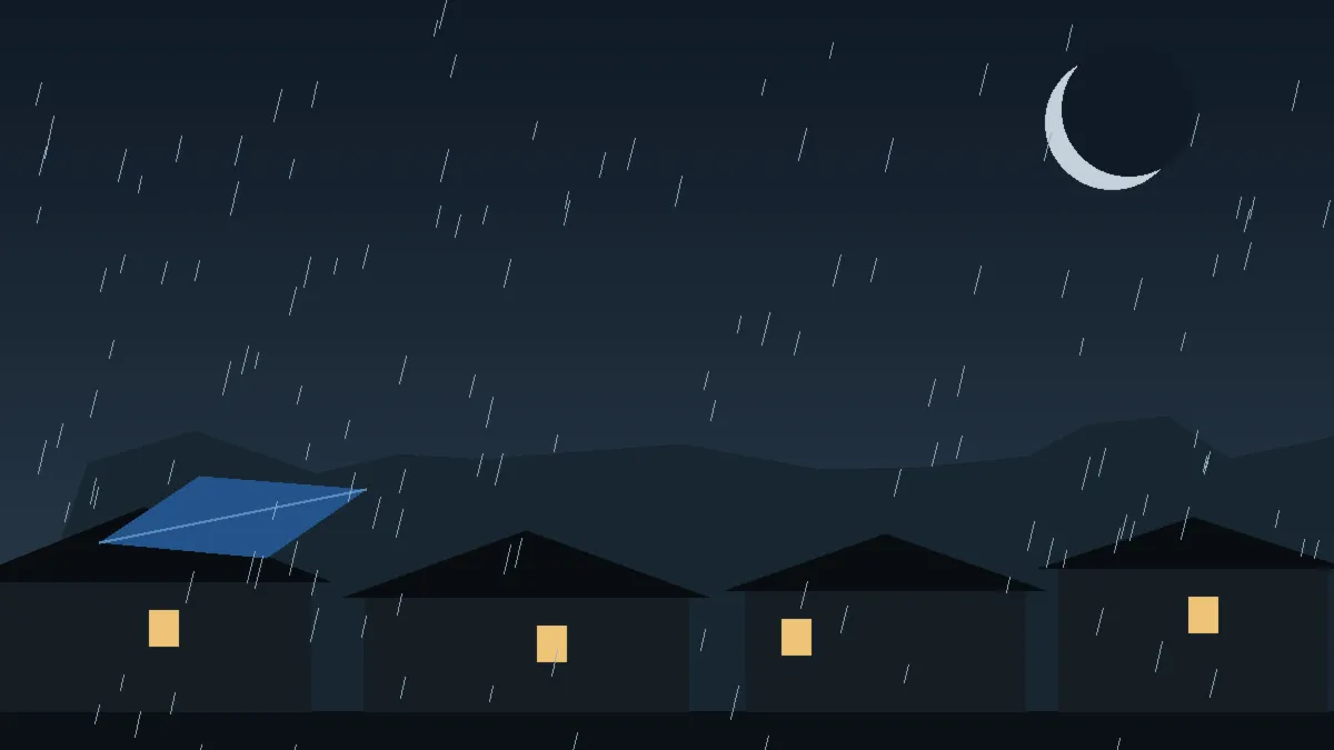 Emergency Hail Damage Roof Repair & Replacement Avon, CO — night rain on a damaged roof in Avon, Colorado