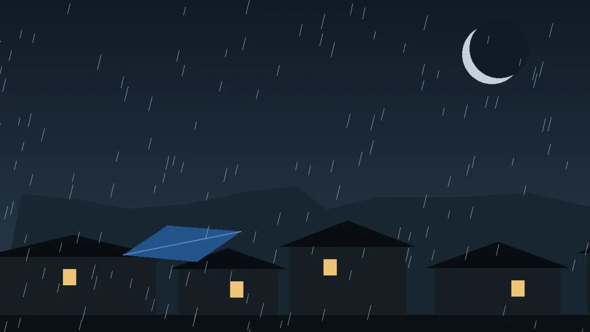 Emergency Hail Damage Roof Repair & Replacement Avondale, CO — night rain on a damaged roof in Avondale, Colorado