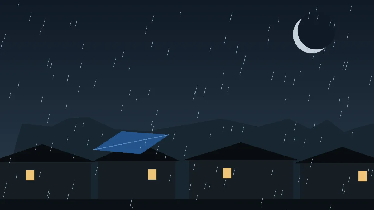 Emergency Hail Damage Roof Repair & Replacement Bailey, CO — night rain on a damaged roof in Bailey, Colorado