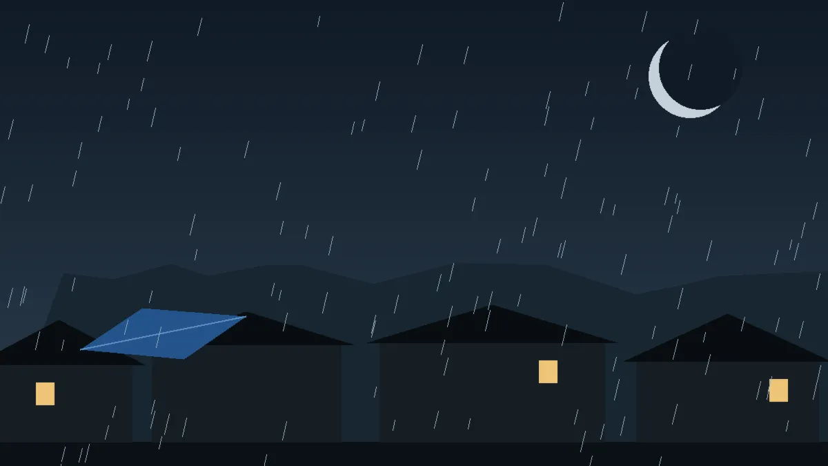 Emergency Hail Damage Roof Repair & Replacement Basalt, CO — night rain on a damaged roof in Basalt, Colorado