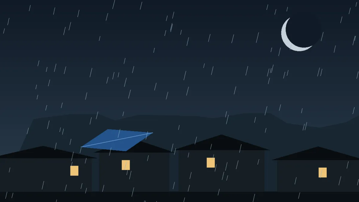 Emergency Hail Damage Roof Repair & Replacement Black Hawk, CO — night rain on a damaged roof in Black Hawk, Colorado