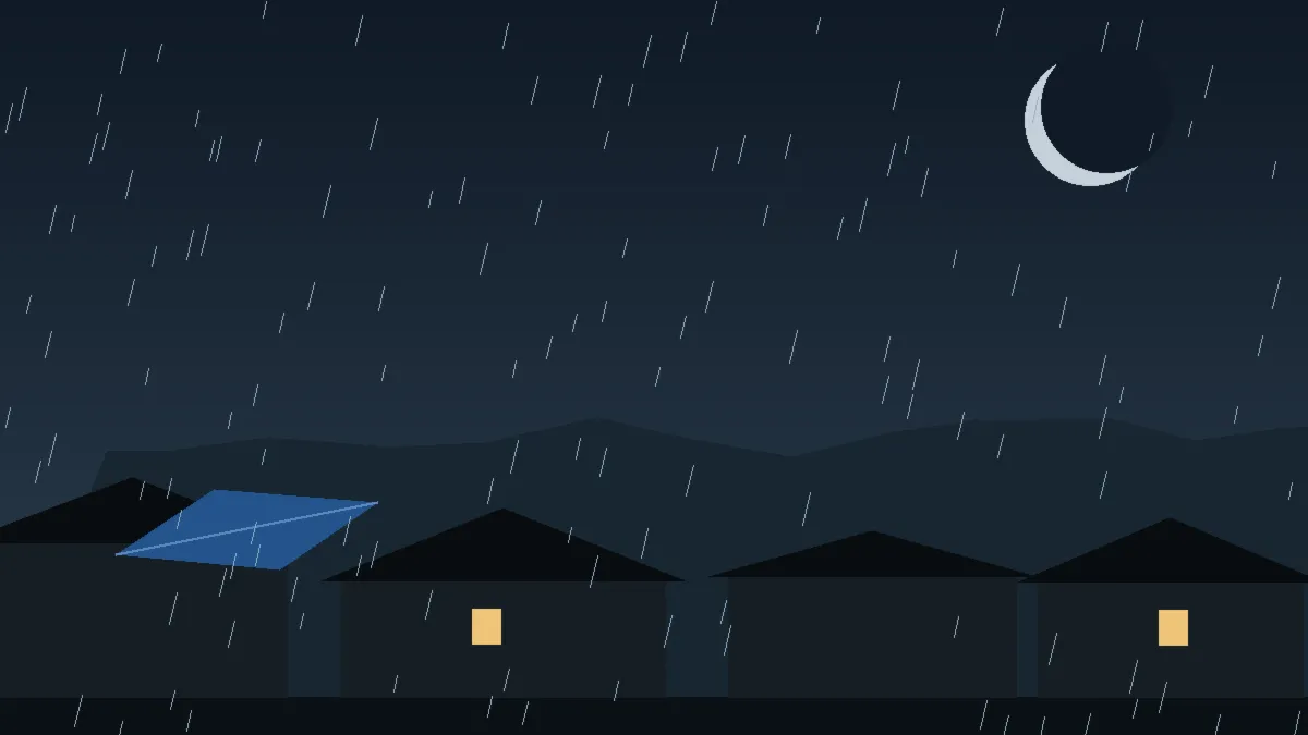 Emergency Hail Damage Roof Repair & Replacement Bond, CO — night rain on a damaged roof in Bond, Colorado