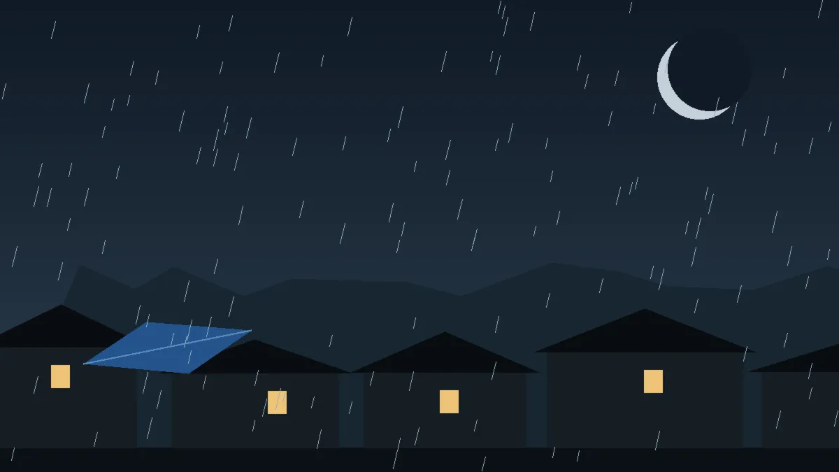Emergency Hail Damage Roof Repair & Replacement Boone, CO — night rain on a damaged roof in Boone, Colorado