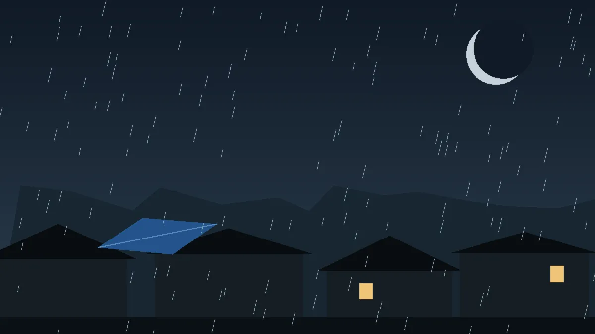 Emergency Hail Damage Roof Repair & Replacement Breckenridge, CO — night rain on a damaged roof in Breckenridge, Colorado