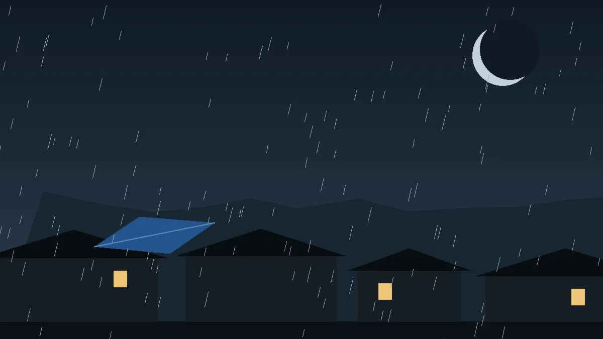 Emergency Hail Damage Roof Repair & Replacement Brighton, CO — night rain on a damaged roof in Brighton, Colorado