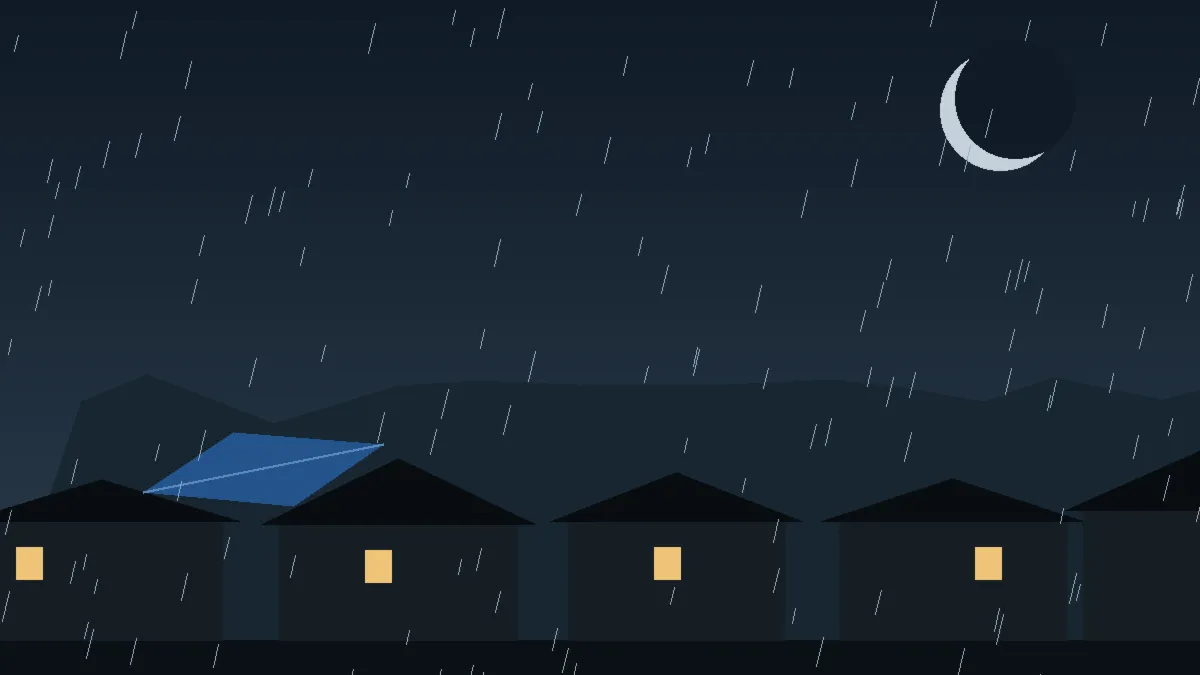 Emergency Hail Damage Roof Repair & Replacement Broomfield, CO — night rain on a damaged roof in Broomfield, Colorado