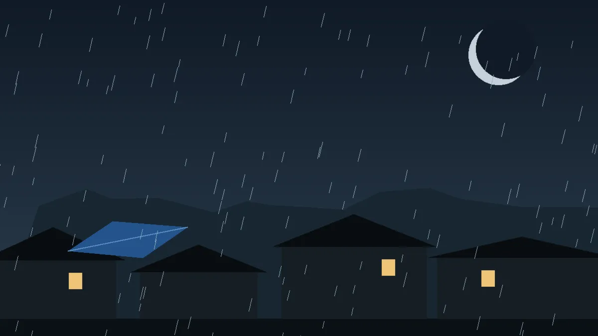 Emergency Hail Damage Roof Repair & Replacement Brush, CO — night rain on a damaged roof in Brush, Colorado