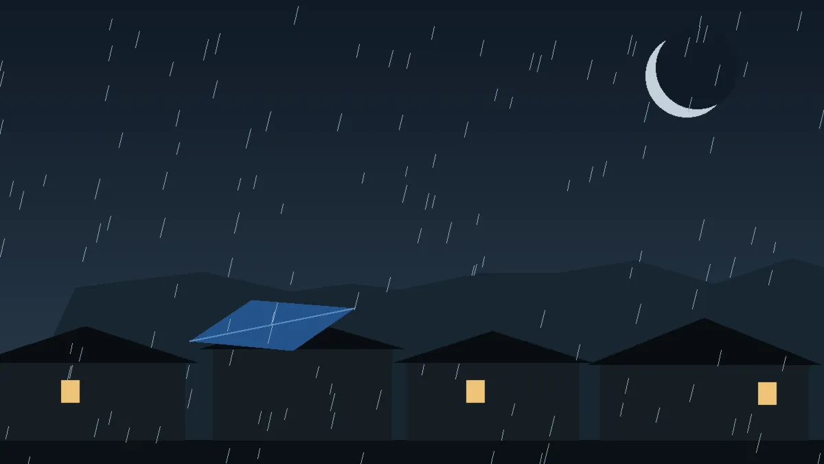 Emergency Hail Damage Roof Repair & Replacement Buffalo Creek, CO — night rain on a damaged roof in Buffalo Creek, Colorado