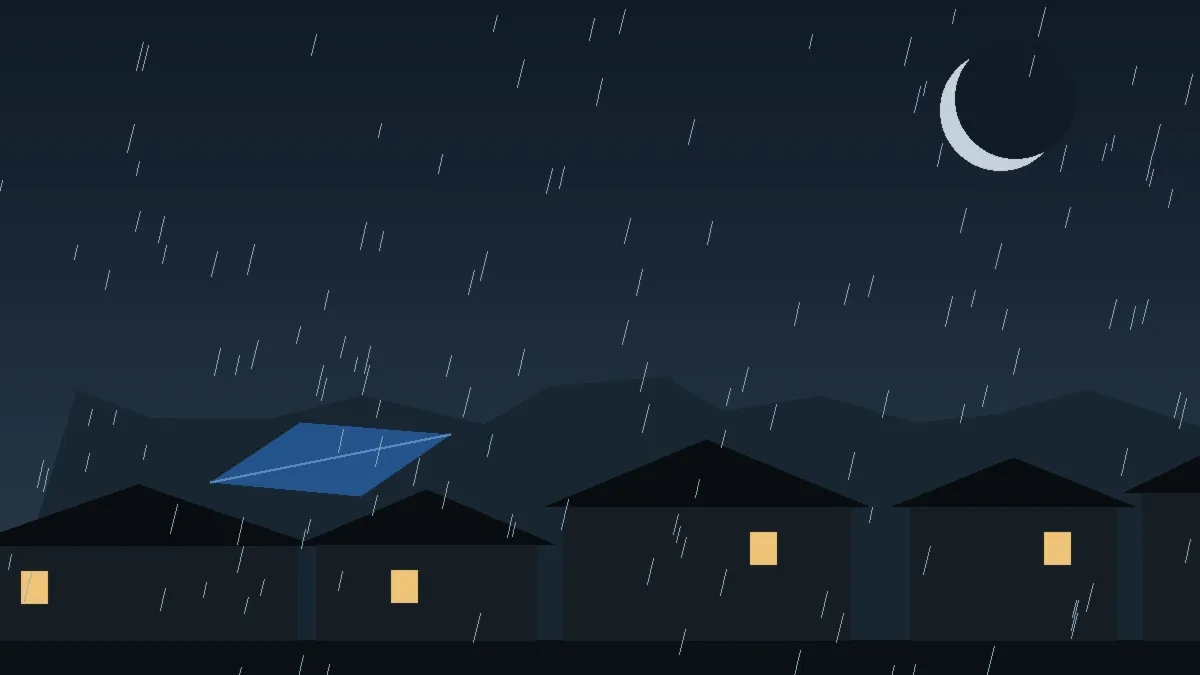 Emergency Hail Damage Roof Repair & Replacement Burlington, CO — night rain on a damaged roof in Burlington, Colorado