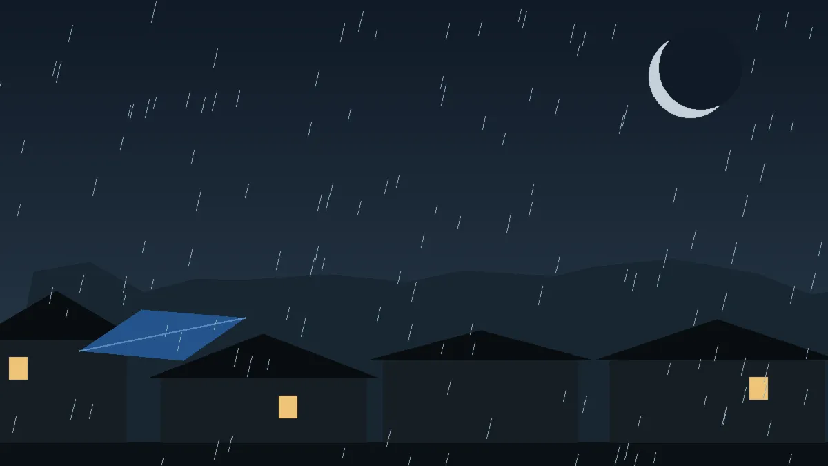 Emergency Hail Damage Roof Repair & Replacement Byers, CO — night rain on a damaged roof in Byers, Colorado