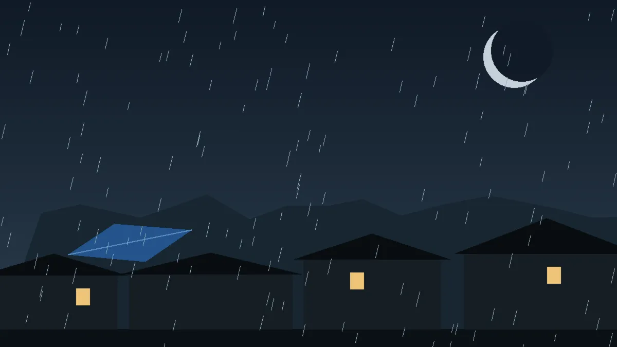 Emergency Hail Damage Roof Repair & Replacement Calhan, CO — night rain on a damaged roof in Calhan, Colorado