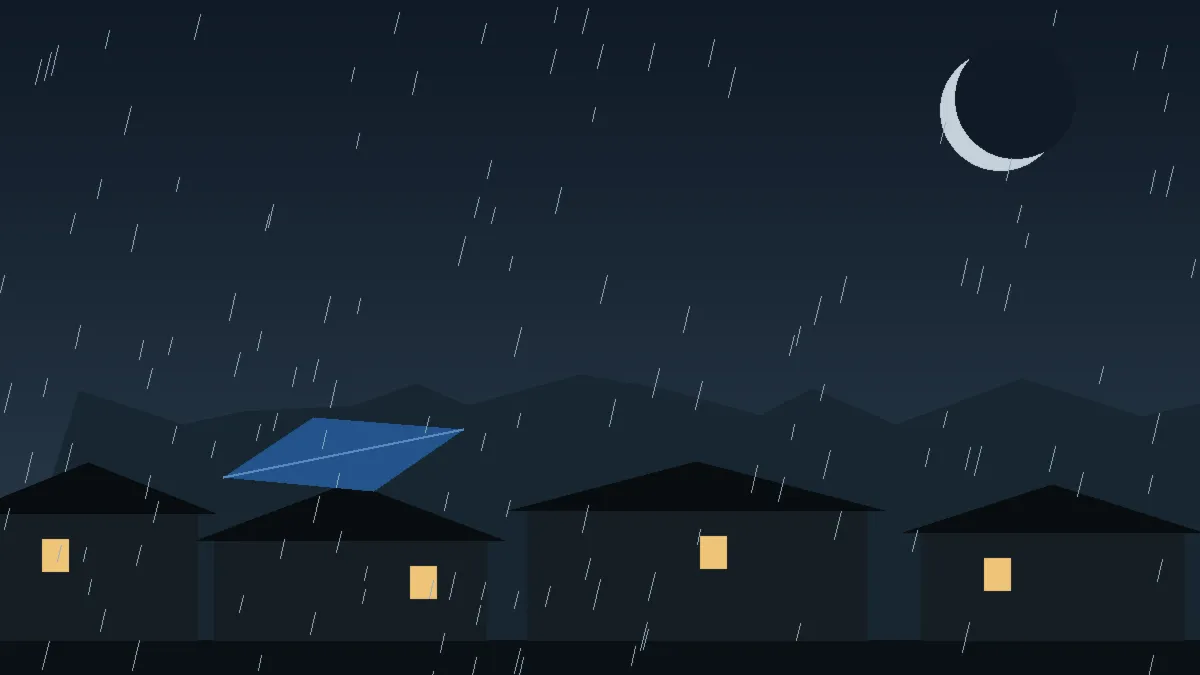 Emergency Hail Damage Roof Repair & Replacement Canon City, CO — night rain on a damaged roof in Canon City, Colorado
