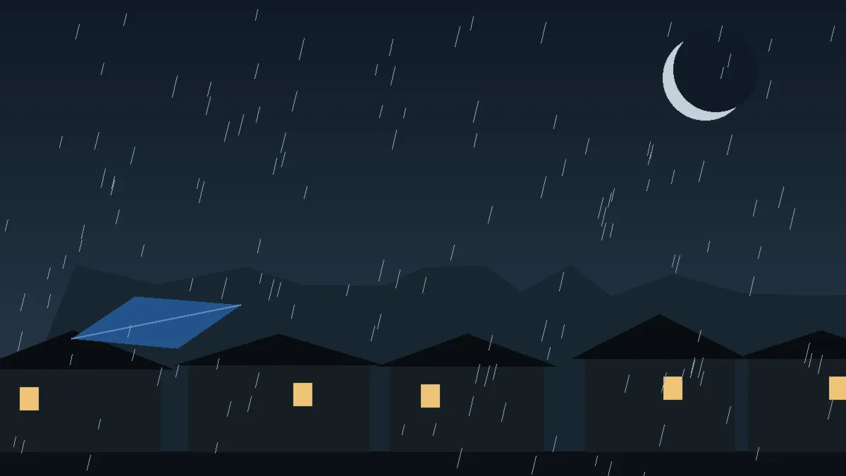 Emergency Hail Damage Roof Repair & Replacement Carbondale, CO — night rain on a damaged roof in Carbondale, Colorado