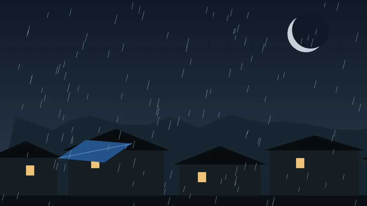 Emergency Hail Damage Roof Repair & Replacement Carr, CO — night rain on a damaged roof in Carr, Colorado