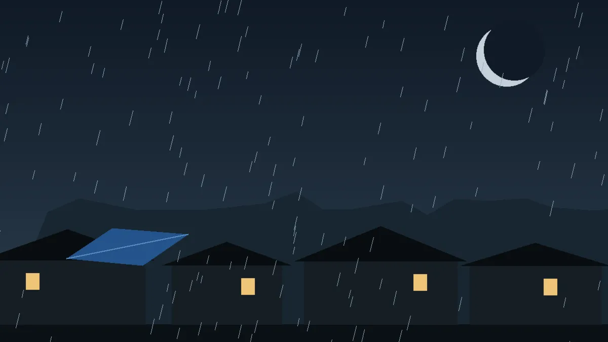 Emergency Hail Damage Roof Repair & Replacement Cascade, CO — night rain on a damaged roof in Cascade, Colorado
