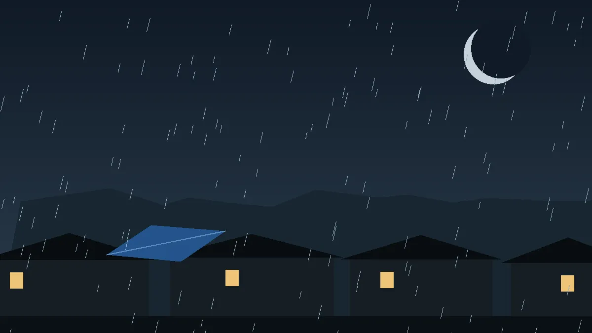 Emergency Hail Damage Roof Repair & Replacement Castle Rock, CO — night rain on a damaged roof in Castle Rock, Colorado
