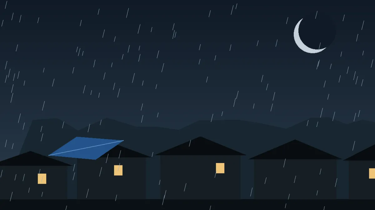 Emergency Hail Damage Roof Repair & Replacement Central City, CO — night rain on a damaged roof in Central City, Colorado