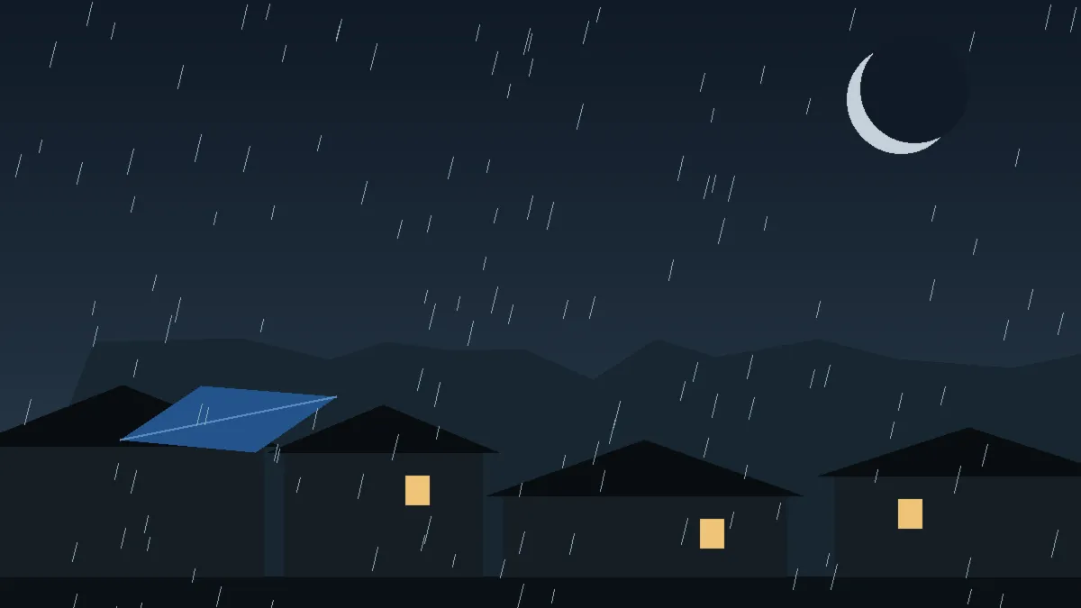 Emergency Hail Damage Roof Repair & Replacement Cheraw, CO — night rain on a damaged roof in Cheraw, Colorado