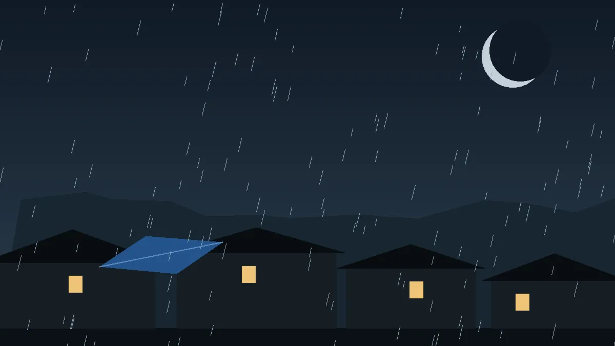 Emergency Hail Damage Roof Repair & Replacement Cimarron, CO — night rain on a damaged roof in Cimarron, Colorado