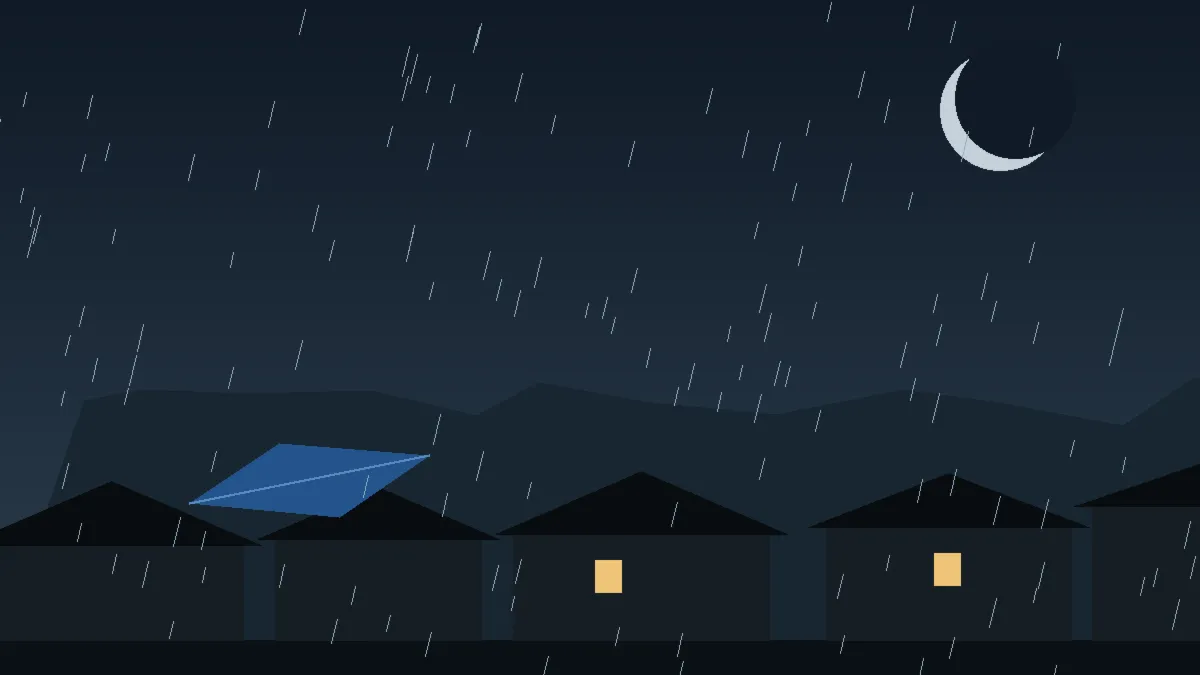 Emergency Hail Damage Roof Repair & Replacement Clifton, CO — night rain on a damaged roof in Clifton, Colorado