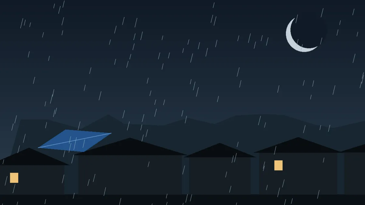 Emergency Hail Damage Roof Repair & Replacement Climax, CO — night rain on a damaged roof in Climax, Colorado