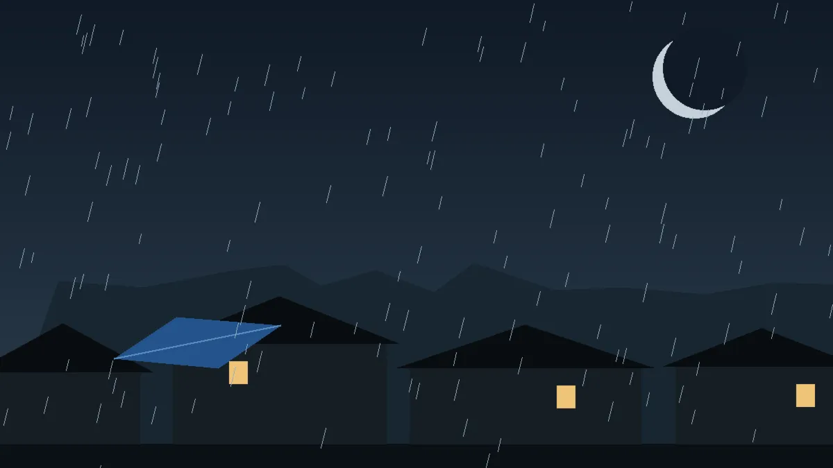 Emergency Hail Damage Roof Repair & Replacement Coal Creek, CO — night rain on a damaged roof in Coal Creek, Colorado
