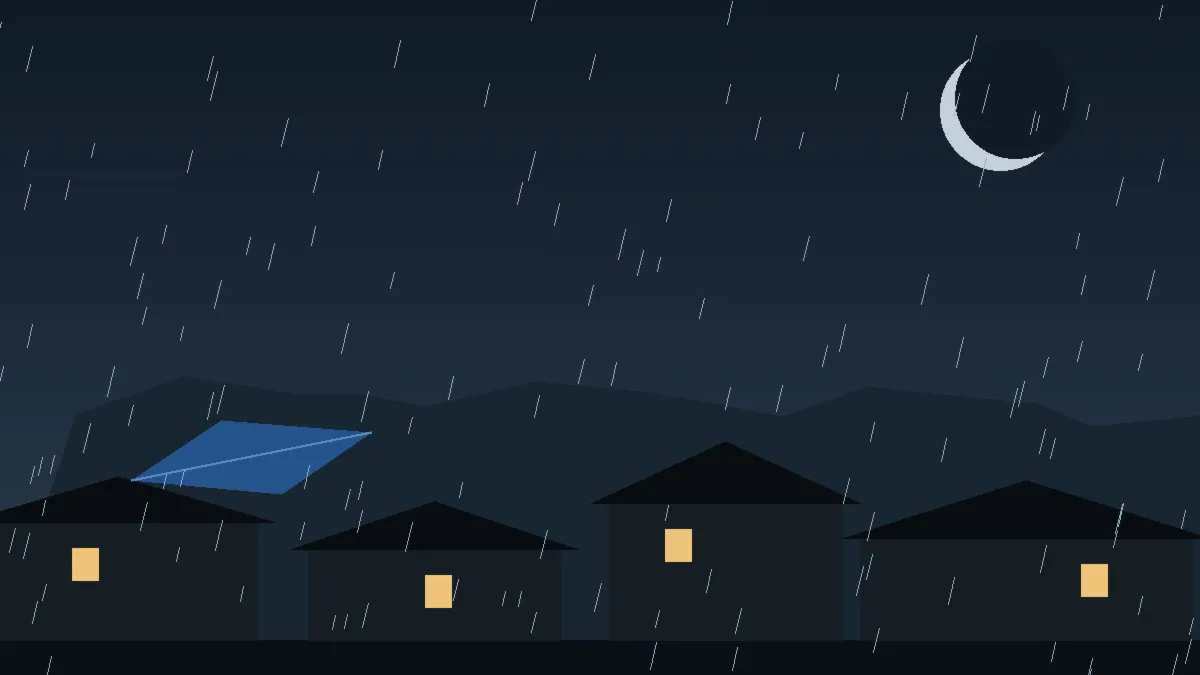 Emergency Hail Damage Roof Repair & Replacement Colorado City, CO — night rain on a damaged roof in Colorado City, Colorado