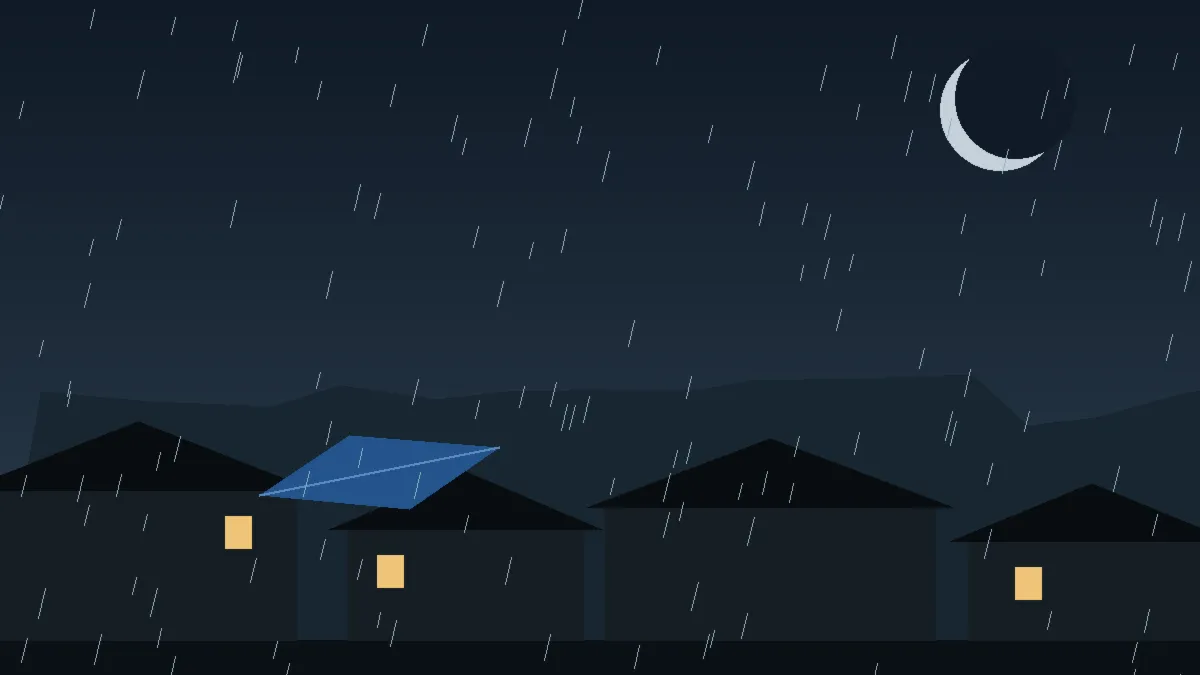Emergency Hail Damage Roof Repair & Replacement Commerce City, CO — night rain on a damaged roof in Commerce City, Colorado