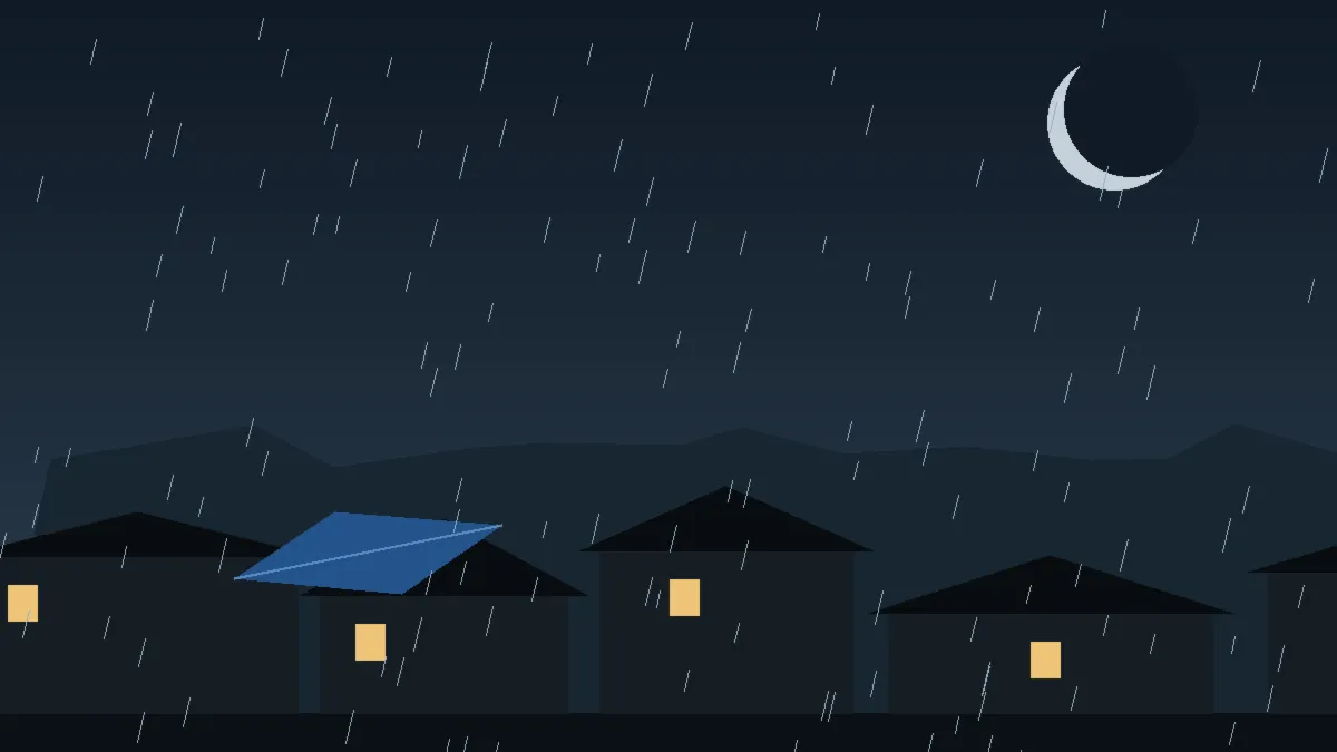 Emergency Hail Damage Roof Repair & Replacement Como, CO — night rain on a damaged roof in Como, Colorado