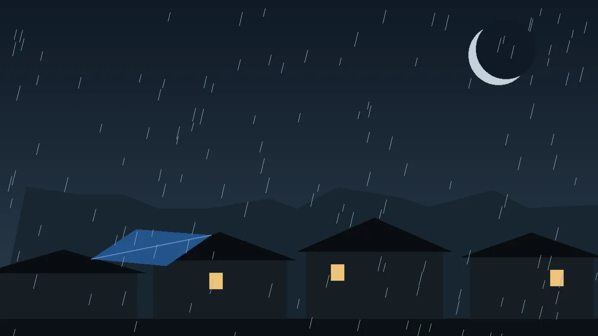 Emergency Hail Damage Roof Repair & Replacement Conifer, CO — night rain on a damaged roof in Conifer, Colorado