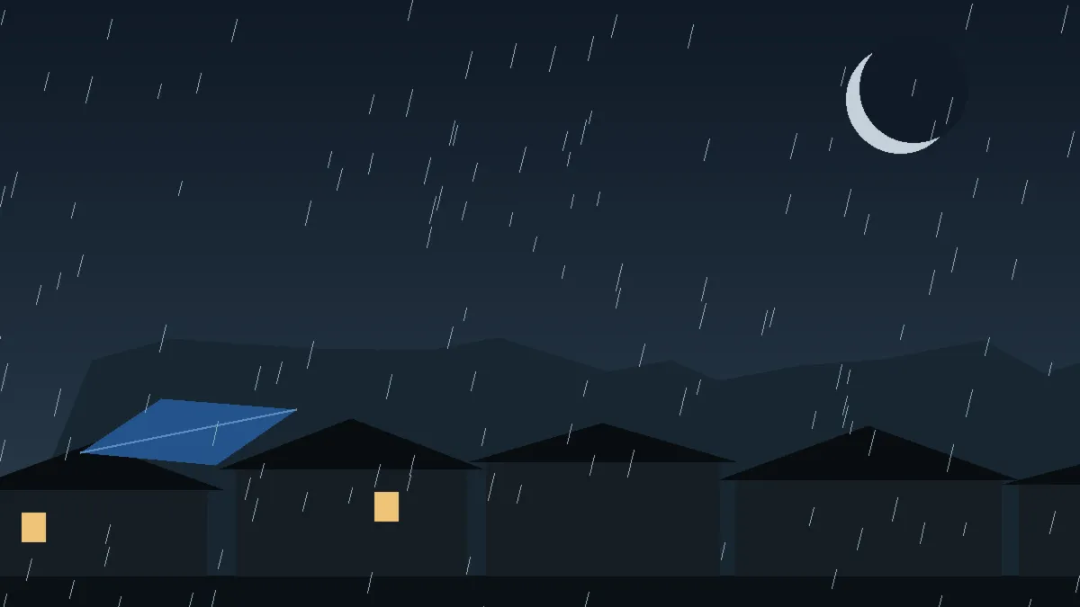 Emergency Hail Damage Roof Repair & Replacement Cope, CO — night rain on a damaged roof in Cope, Colorado