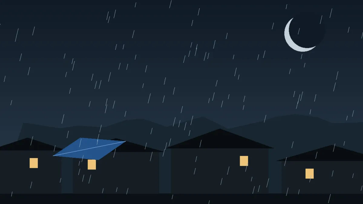 Emergency Hail Damage Roof Repair & Replacement Cotopaxi, CO — night rain on a damaged roof in Cotopaxi, Colorado