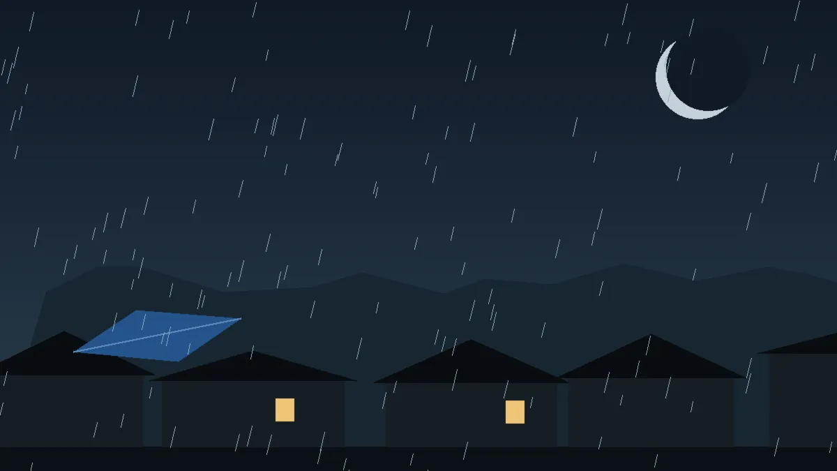Emergency Hail Damage Roof Repair & Replacement Crawford, CO — night rain on a damaged roof in Crawford, Colorado