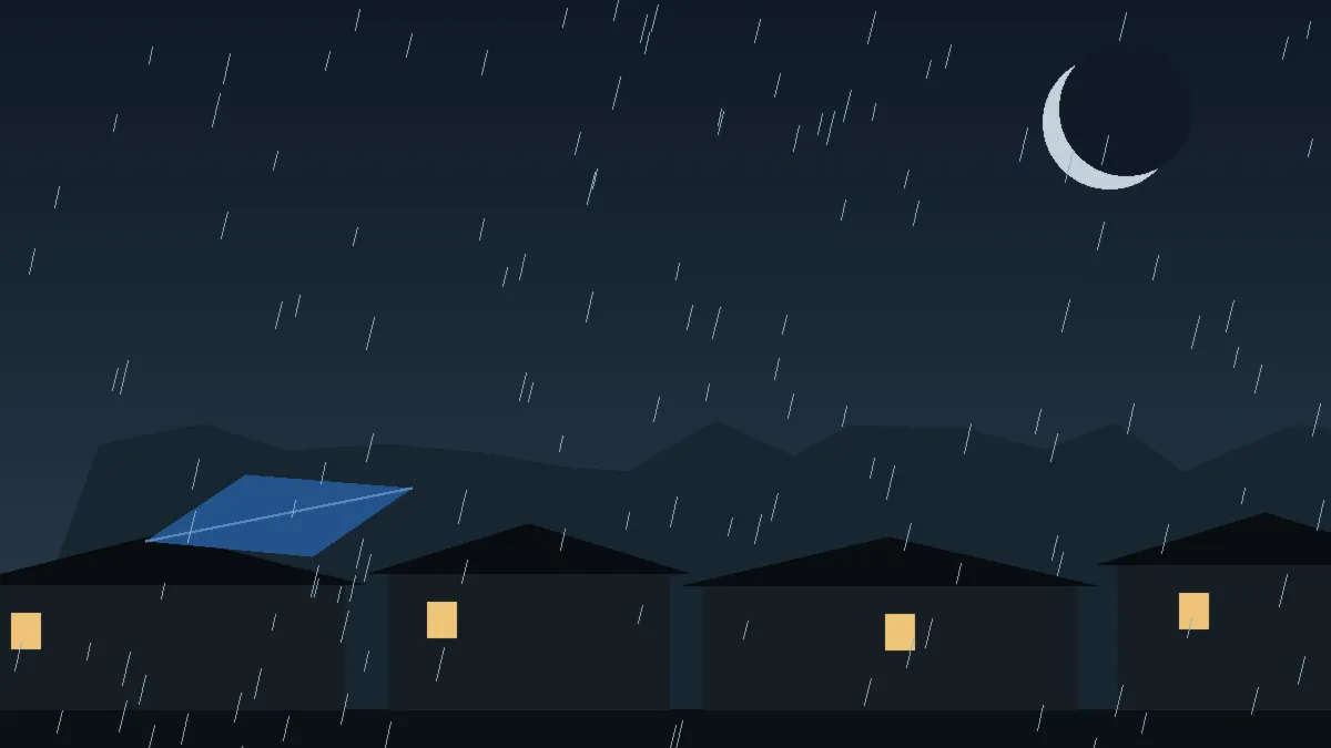 Emergency Hail Damage Roof Repair & Replacement Crested Butte, CO — night rain on a damaged roof in Crested Butte, Colorado