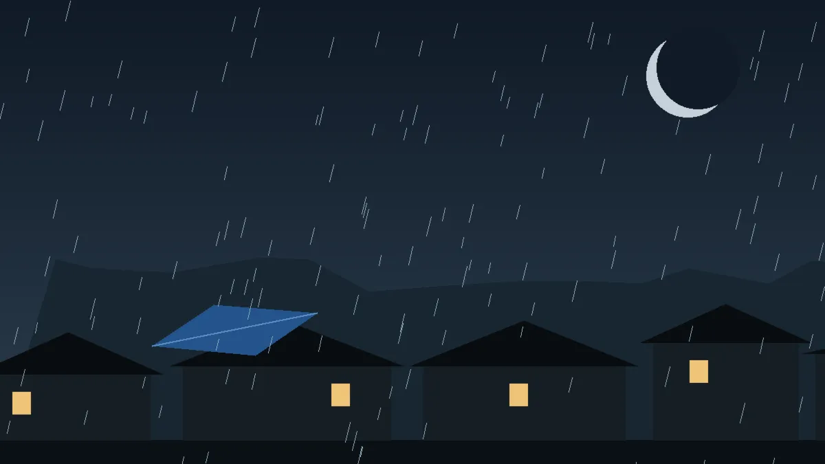 Emergency Hail Damage Roof Repair & Replacement Crowley, CO — night rain on a damaged roof in Crowley, Colorado