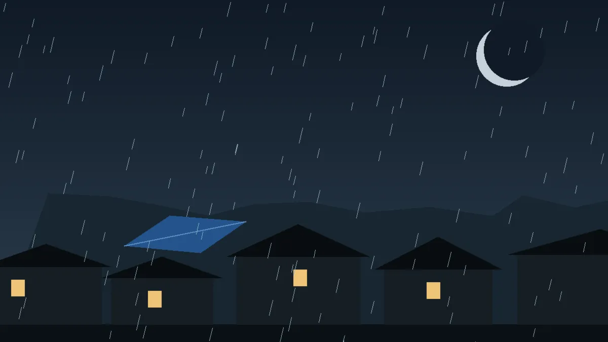 Emergency Hail Damage Roof Repair & Replacement De Beque, CO — night rain on a damaged roof in De Beque, Colorado