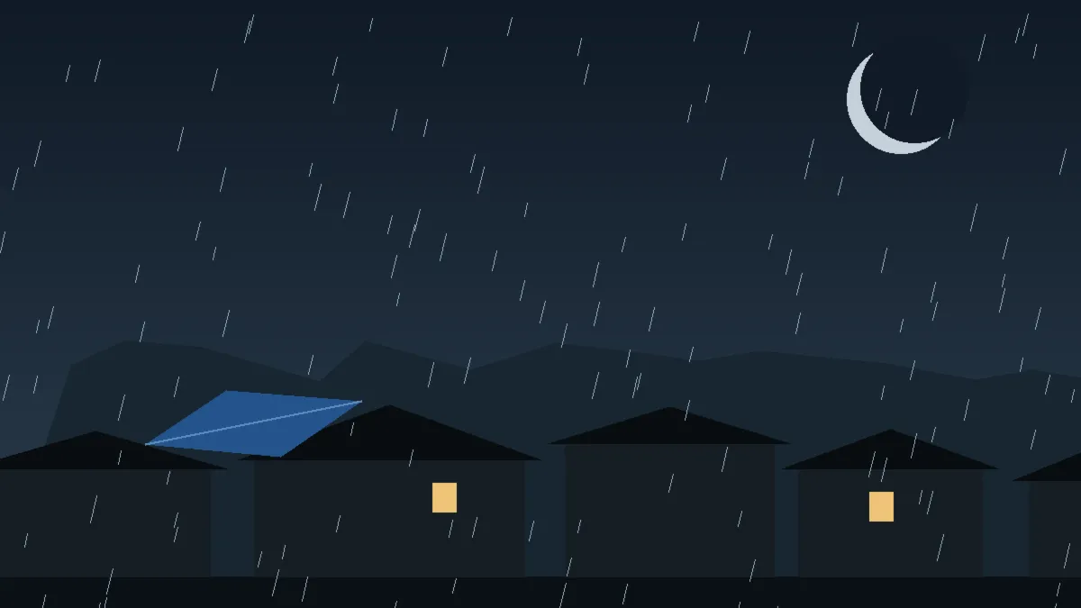 Emergency Hail Damage Roof Repair & Replacement Delta, CO — night rain on a damaged roof in Delta, Colorado