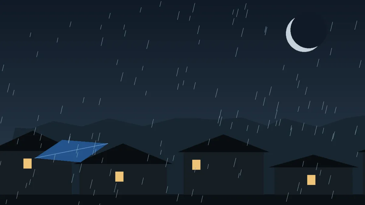 Emergency Hail Damage Roof Repair & Replacement Denver, CO — night rain on a damaged roof in Denver, Colorado